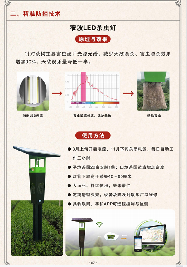 窄波LED殺蟲燈入選茶園病蟲害綠色精準(zhǔn)防控技術(shù)圖冊(cè)